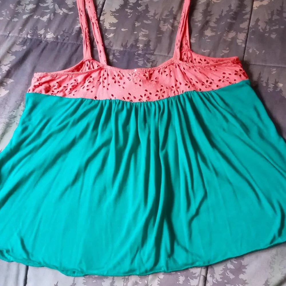 RARE Vintage Sparkle & Fade Turquoise/Pink Eyelet Crochet Women's Summer Top - Picture 6 of 12